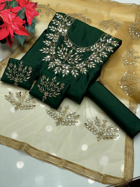 3pc Katan Silk Mirror Heavy Silver Thread Work Collection