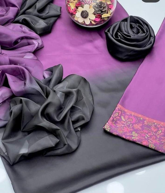 3pc Winter Shamoze Silk Dress Purple/Black