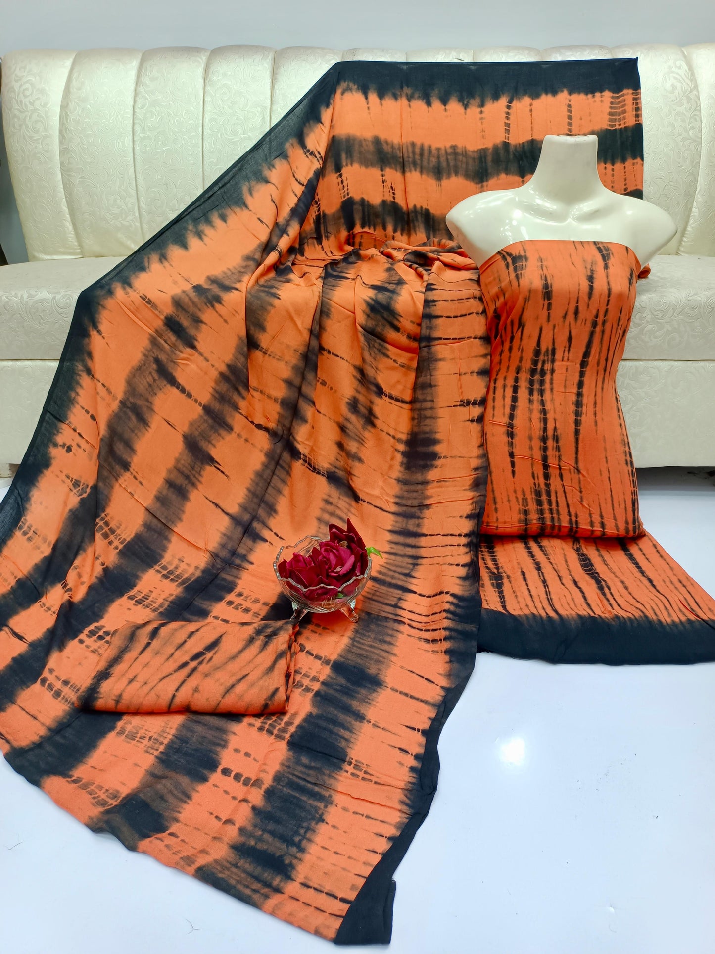 3pc Winter Linen Dress Orange2