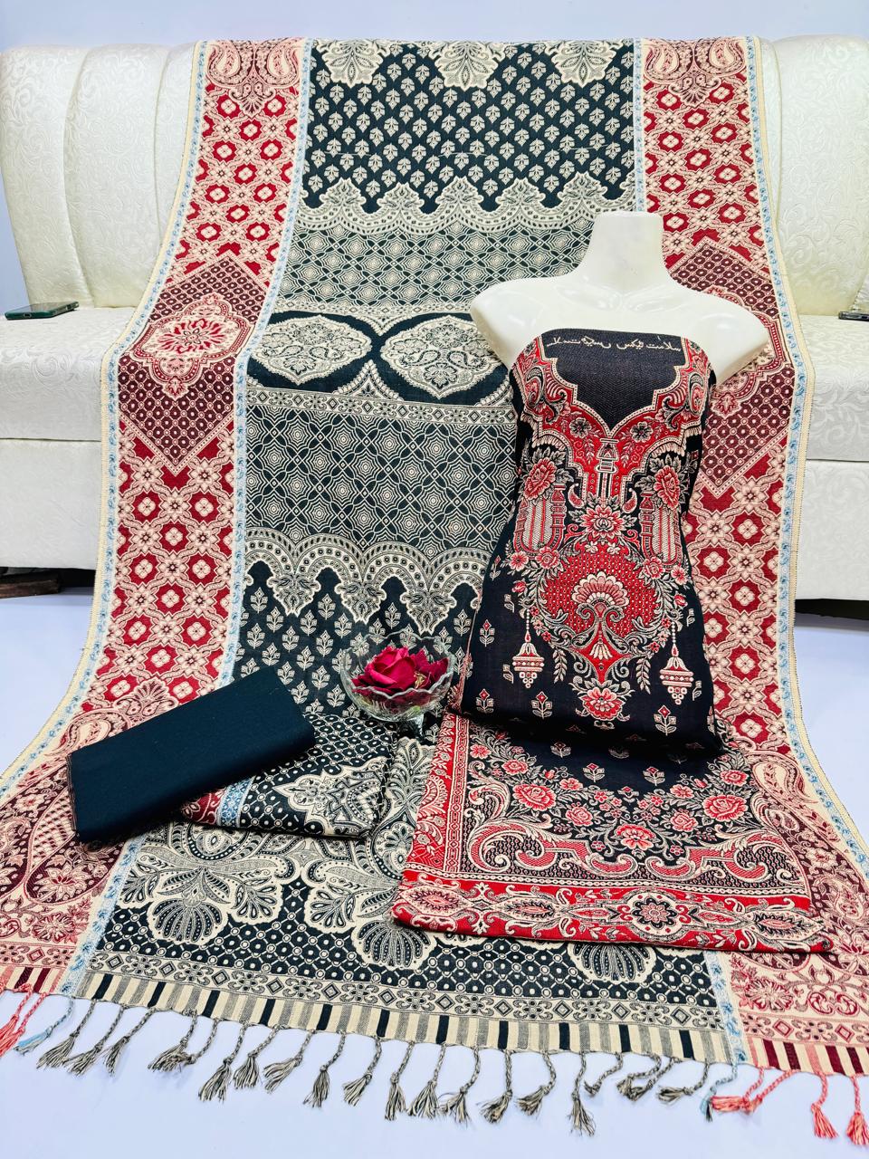 3pc Wool shawl Dress Black