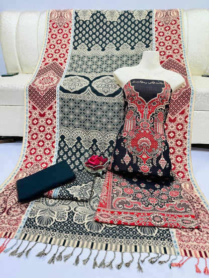 3pc Wool shawl Dress Black