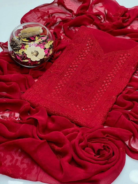 2PC Chifffon Shadow Mirror Work Dress (Shirt & Dupatta)