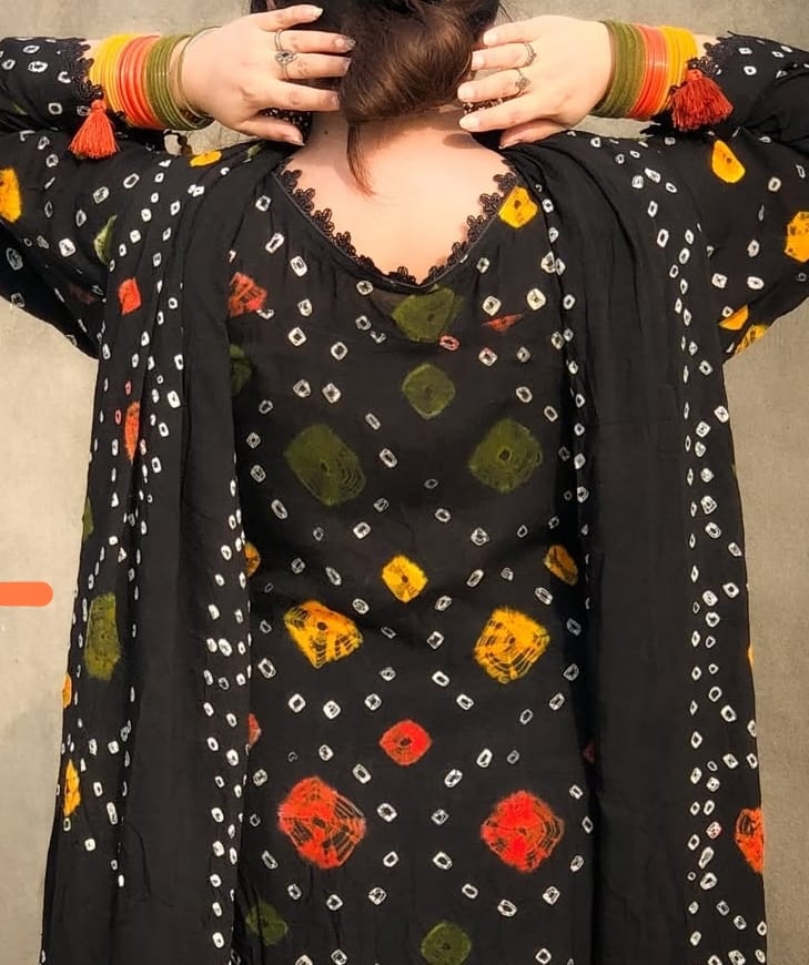 3pc Winter Linen Dress (Multi Black)