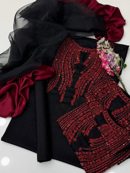 3pc Organza Resham, Beads & Cutdana Work Dress