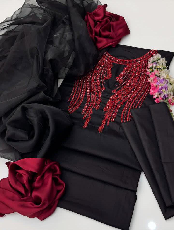 3pc Organza Resham, Beads & Cutdana Work Dress