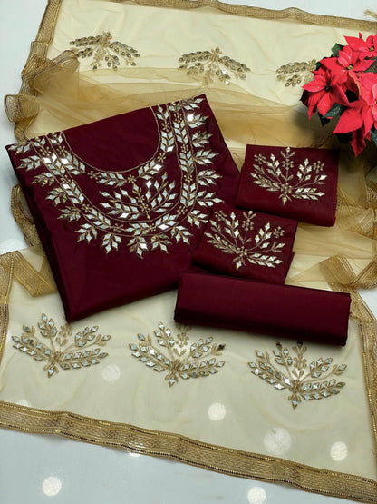 3pc Katan Silk Mirror Heavy Silver Thread Work Collection