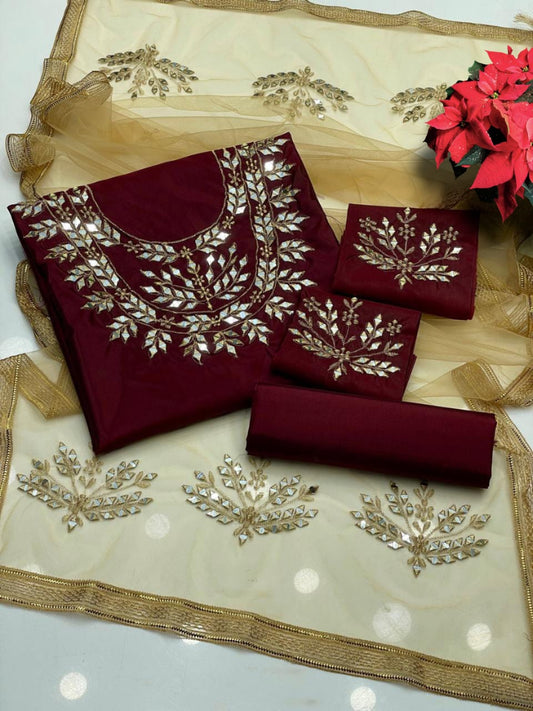 3pc Katan Silk Mirror Heavy Silver Thread Work Collection