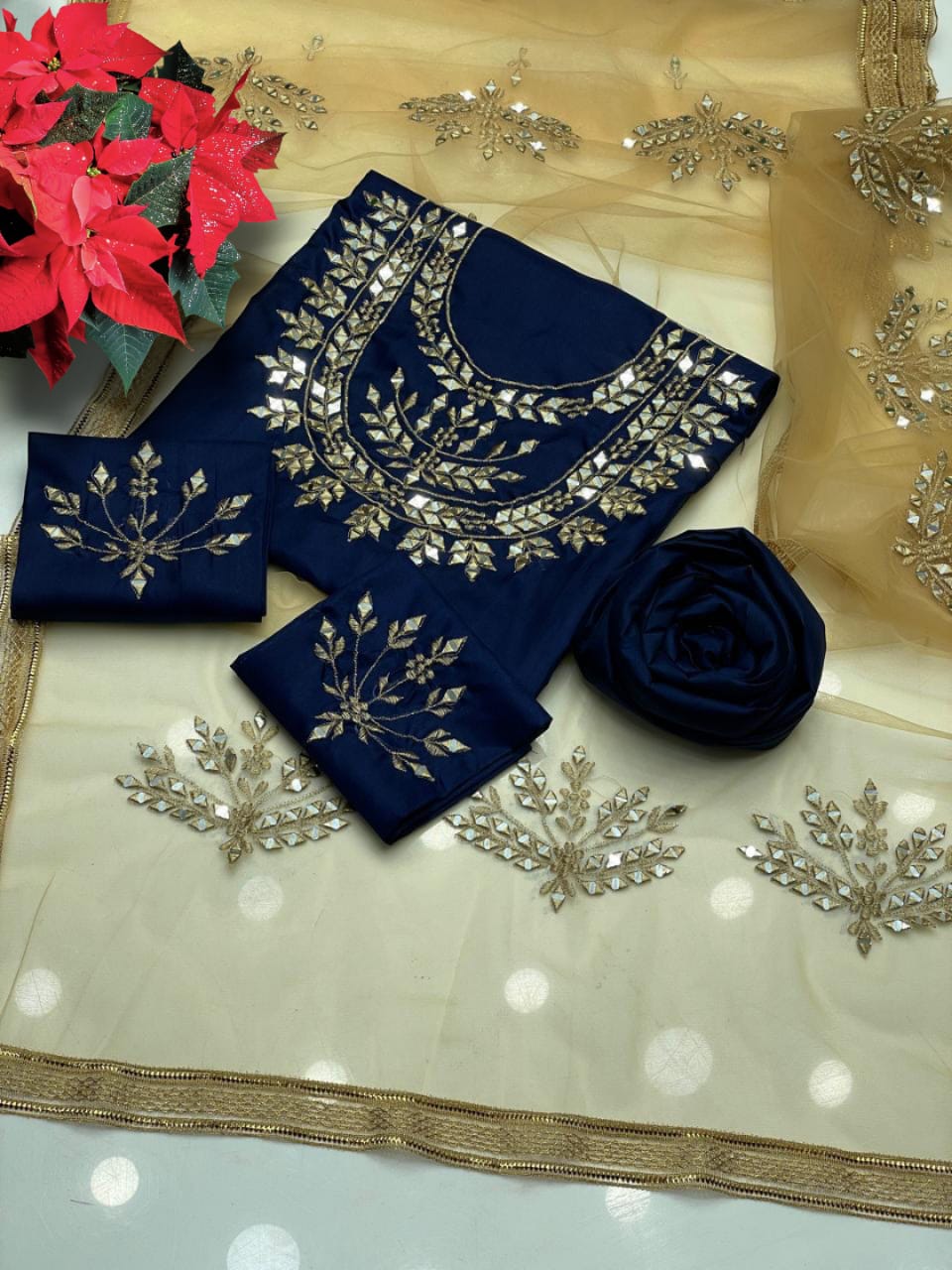 3pc Katan Silk Mirror Heavy Silver Thread Work Collection