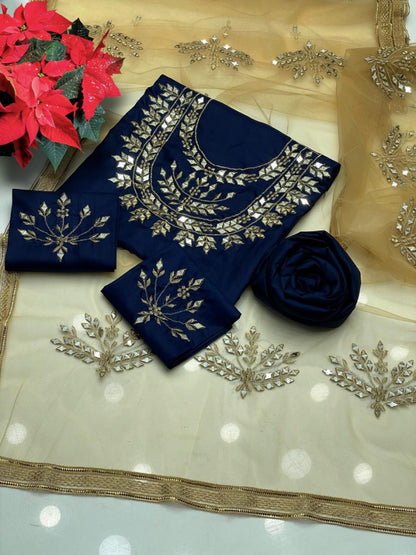 3pc Katan Silk Mirror Heavy Silver Thread Work Collection