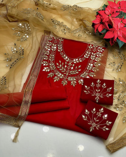 3pc Katan Silk Mirror Heavy Silver Thread Work Collection