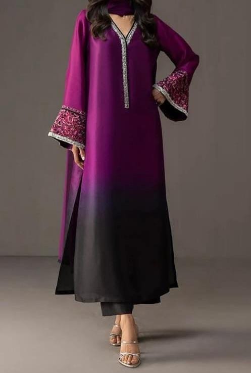 3pc Winter Shamoze Silk Dress Purple/Black