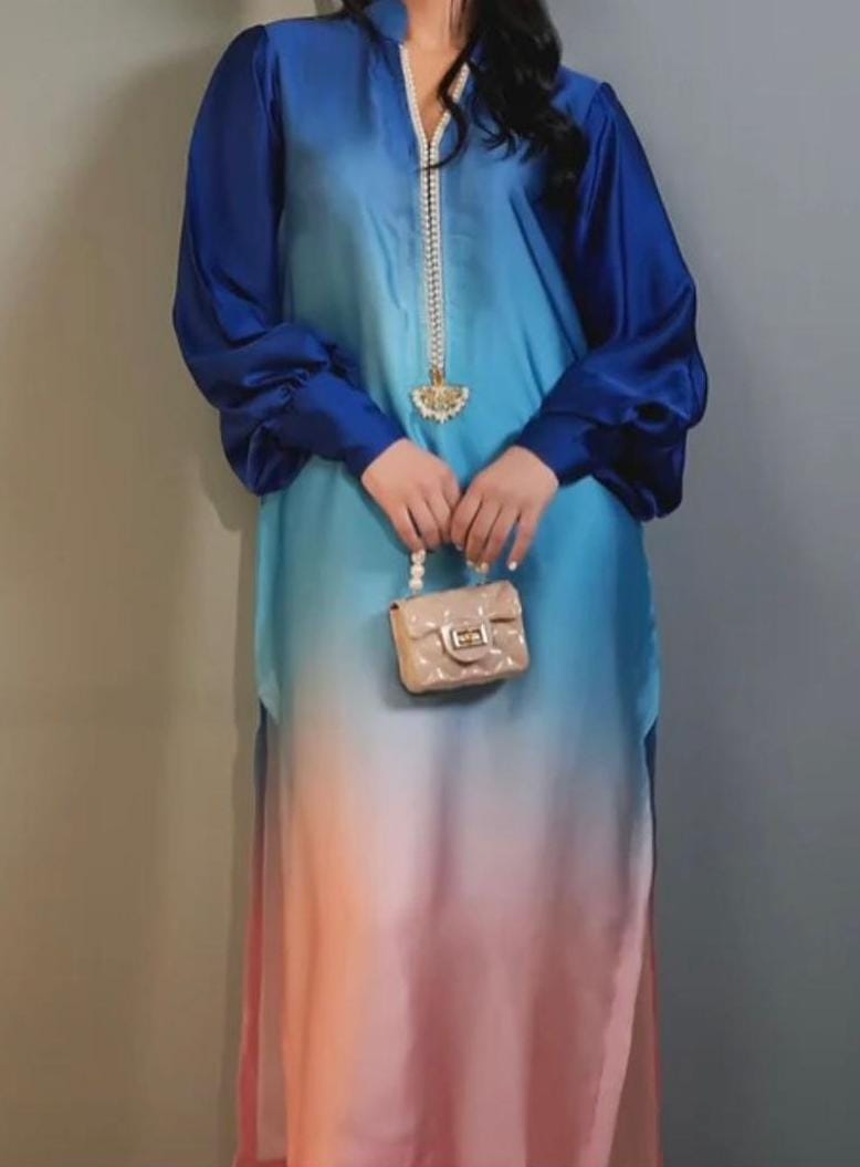3pc Winter Shamoze Silk Dress Orange/Blue