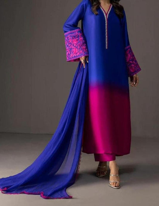 3pc Winter Shamoze Silk Dress Blue/Pink