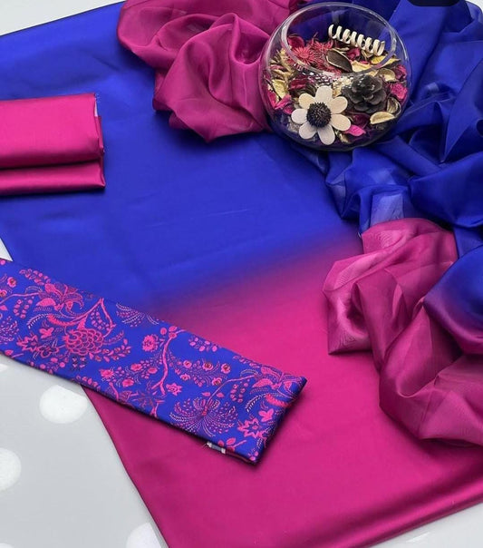 3pc Winter Shamoze Silk Dress Blue/Pink