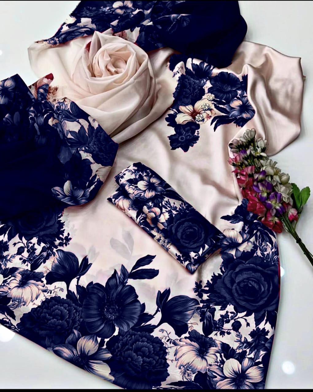 3pc Winter Shamoze Silk Dress Skin/Blue