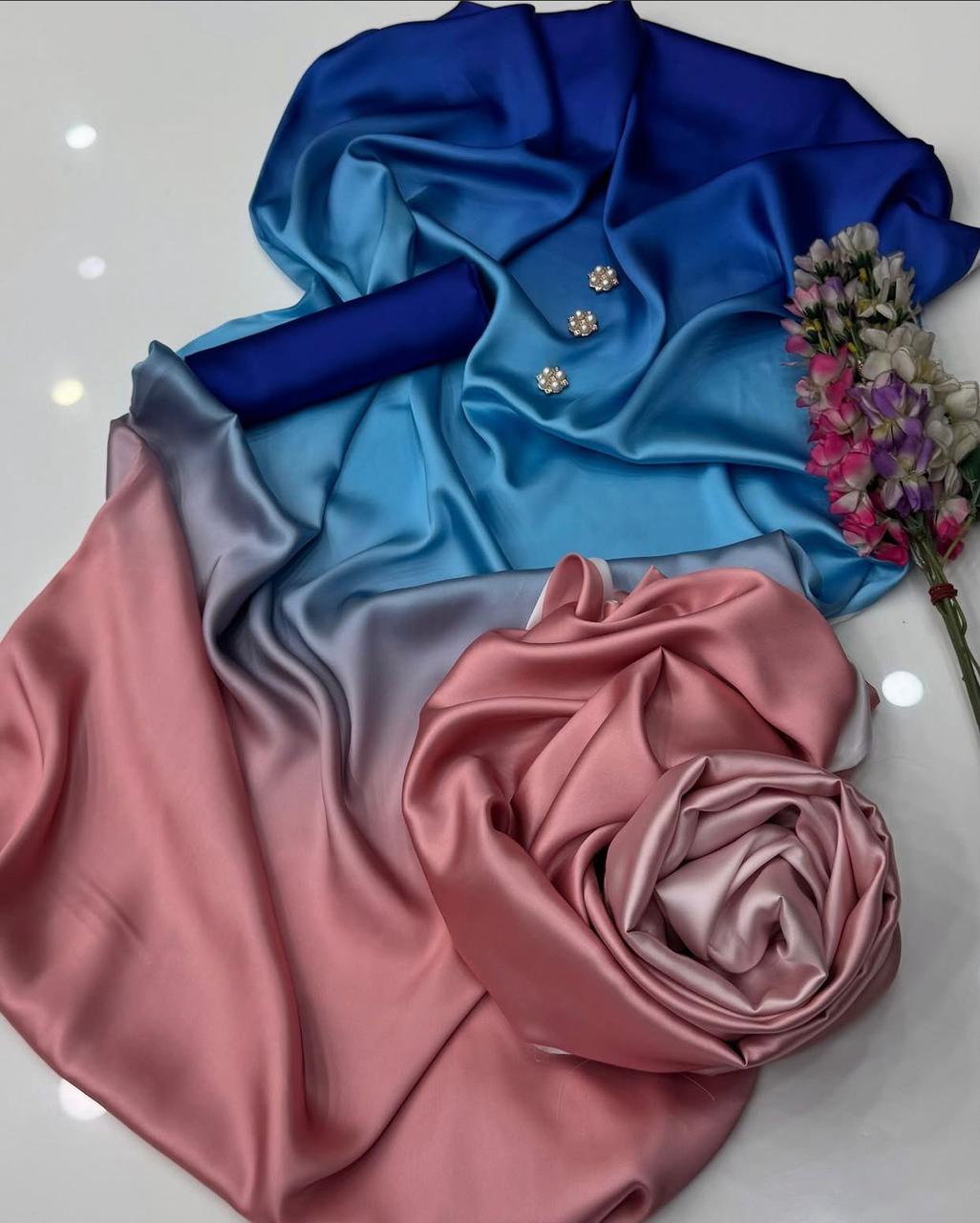 3pc Winter Shamoze Silk Dress Orange/Blue