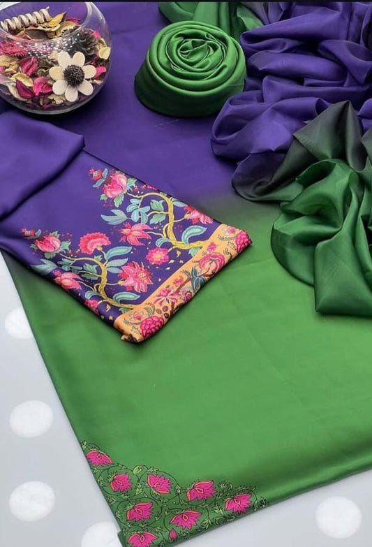 3pc Winter Shamoze Silk Dress Purple/Green