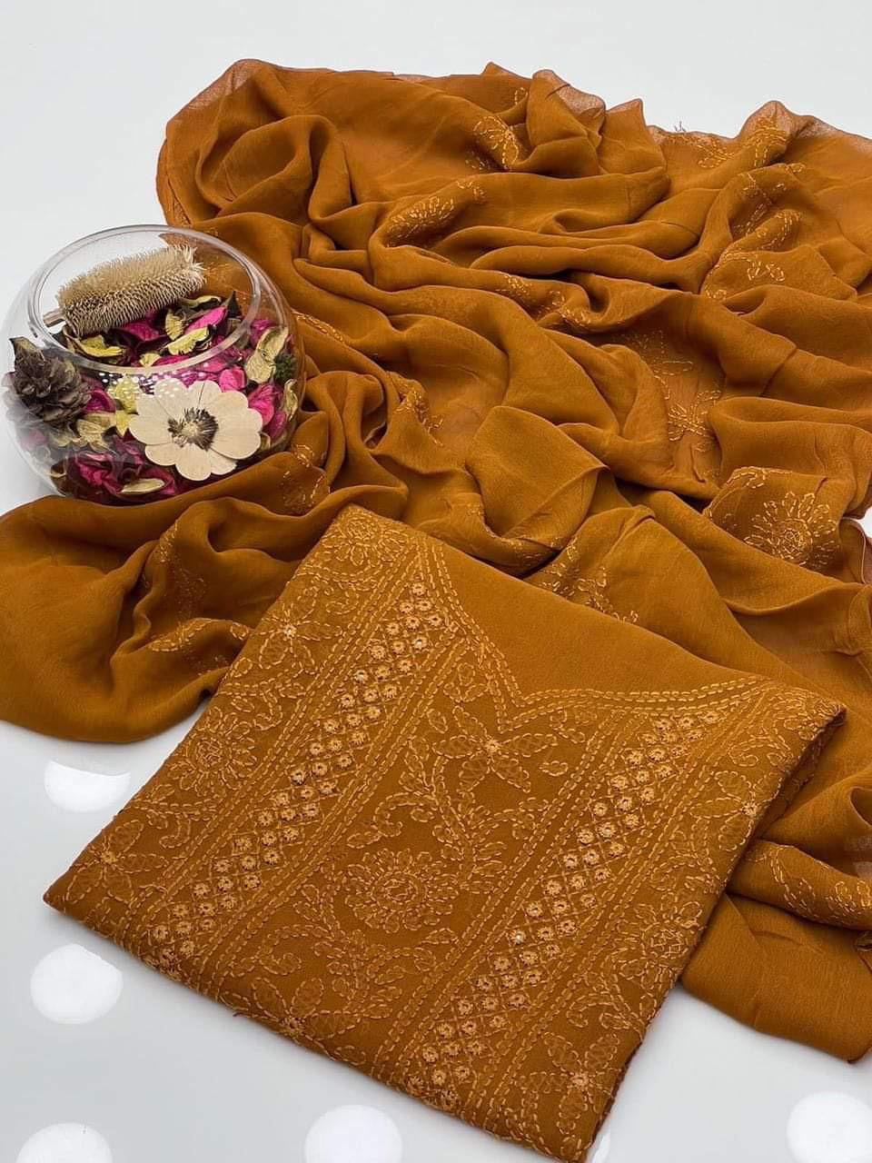 2PC Chifffon Shadow Mirror Work Dress (Shirt & Dupatta)