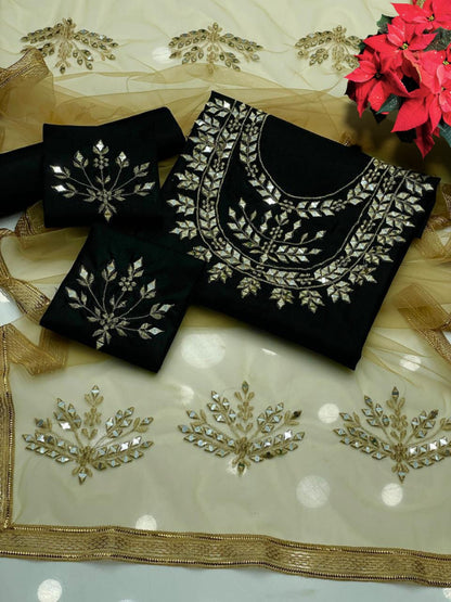 3pc Katan Silk Mirror Heavy Silver Thread Work Collection